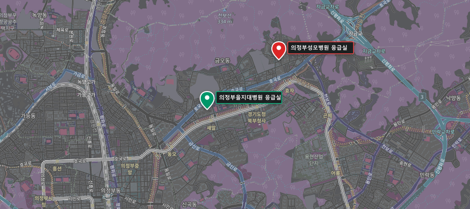 의정부시 24시간 응급의료 지도 (다크모드)